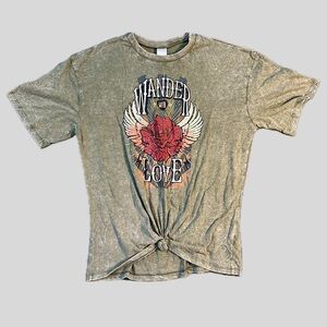 Wander With Love Angel Wing Rose Flash Art Boyfriend Tee XL 15-17
